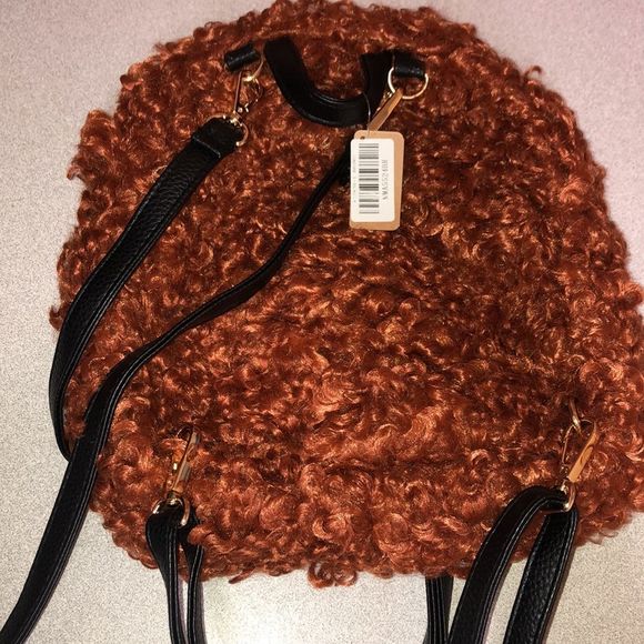 Reddish brown faux fur mini backpack main image 5